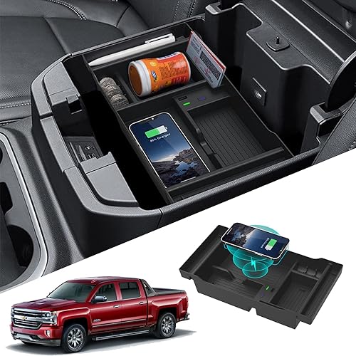 HAVK Bandeja de cargador inalámbrico para consola central Chevrolet Silverado 2019-2022 para cargador inalámbrico de coche para I-PhoneSam-Sung