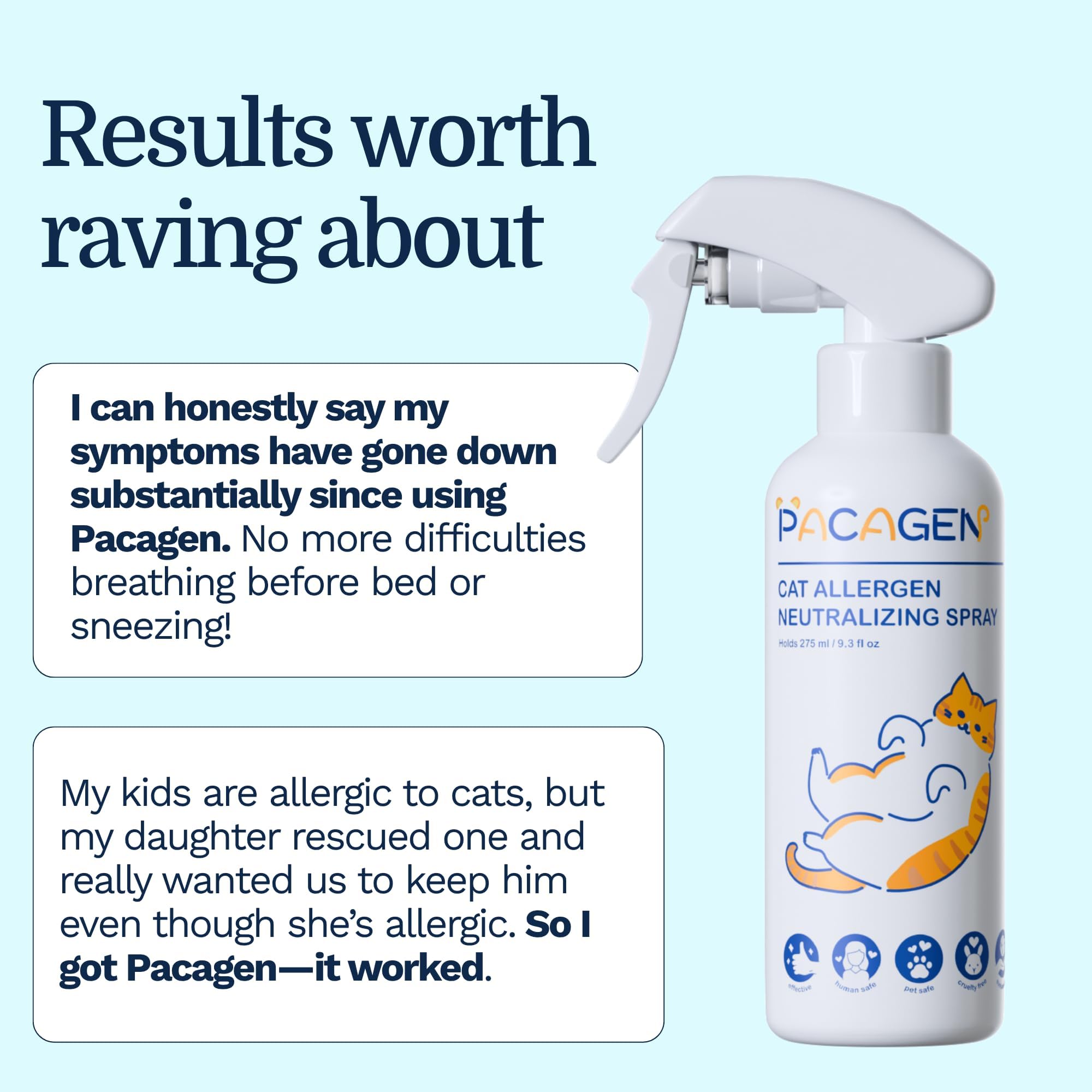Pacagen Spray neutralizante de alérgenos para gatos para seres humanos, perfecto para uso doméstico, resultados inmediatos, fácil de usar y apto para mascotas, a pocos aerosoles de un