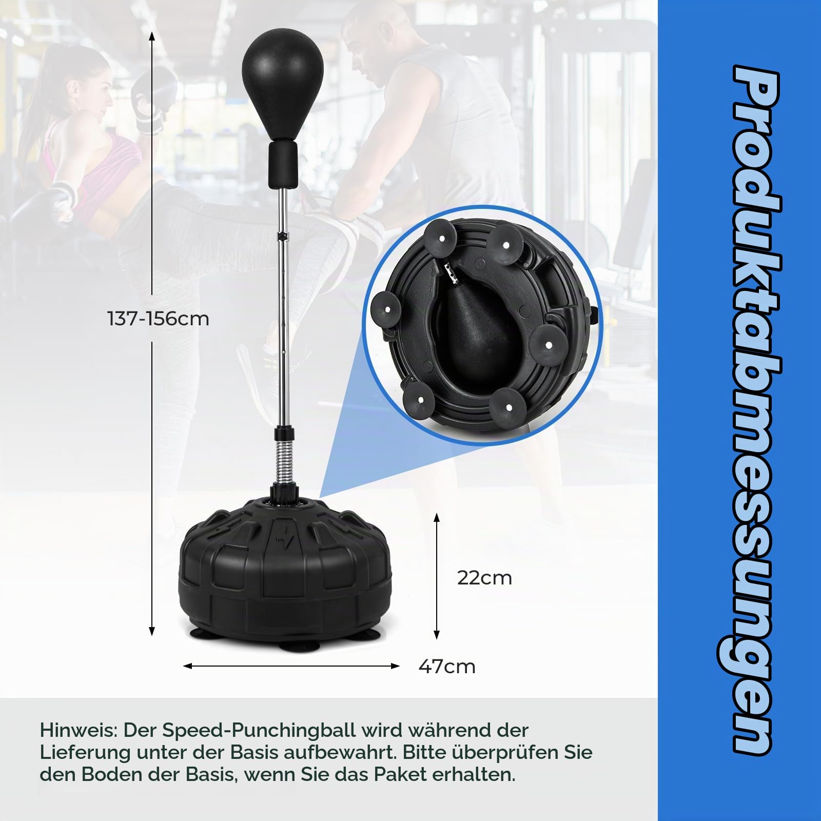 HOMASIS Punchingball mit Ständer, Boxstand 137–156 cm höhenversetllbar, Speedball aus Kunstleder mit befüllbarem Boxsackständer & 6 Saugnäpfen, Standboxball mit Boxhandschuhen für Boxtraining