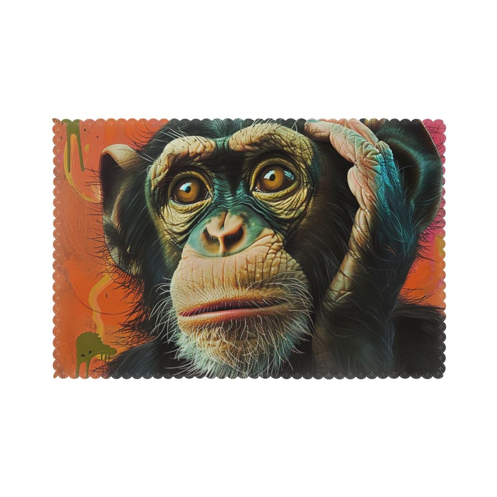 Monkey Printed Placemat Heat Resistant Place Mats Set of 6 PCS Washable Kitchen Table Mats, 12x18 Inch