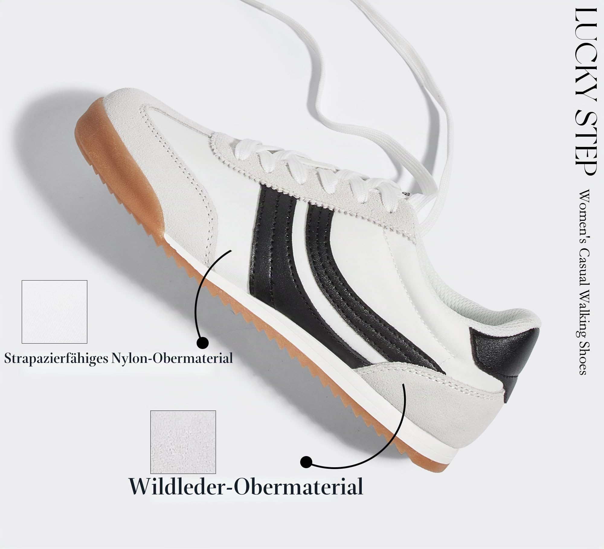 LUCKY STEP Damen Sneakers im Retro-Design | Leichte Freizeitschuhe mit dünner Profilsohle und Schnürung | rutschfest für Fitness, Walking und den Alltag