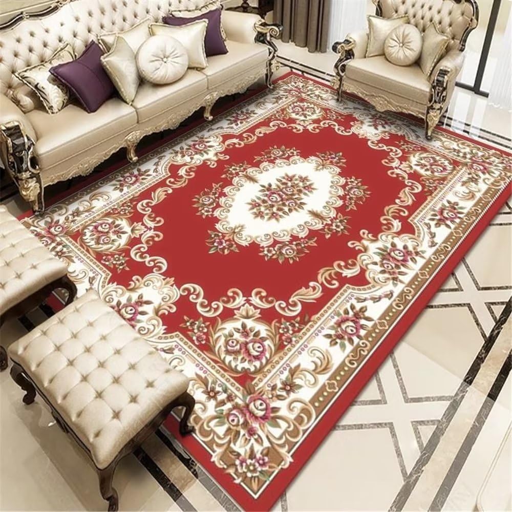 Tapis garçon rouge foncé à motif floral 160x230cm pour chambre