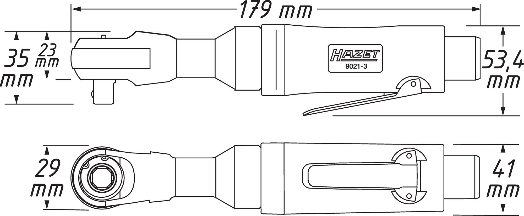 HAZET Ratschenschrauber 9021-3, 3/8 Zoll (10 mm) Vierkant, Vibrationsarm