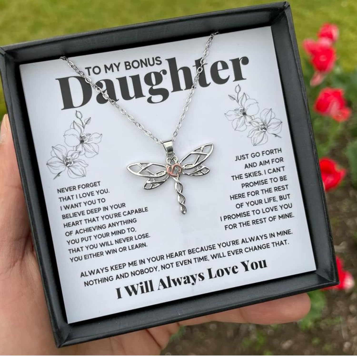 OC9 Gifts Bonus Daughter Necklace Birthday Graduation Christmas Gift with Message Card and LED Jewelry Box Gift Pendant for Step Daughter Goddaughter Dragonfly Necklace - Image 2