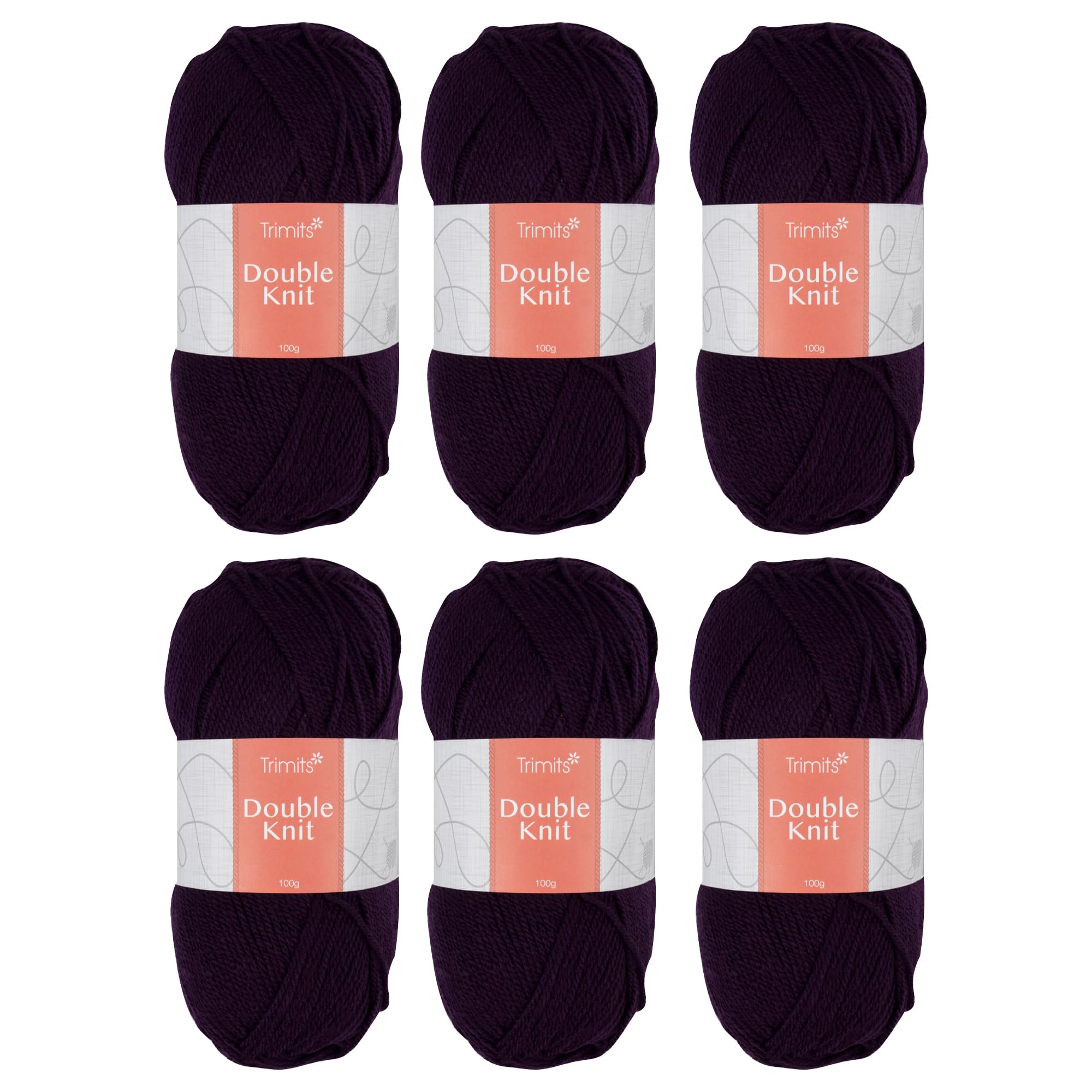Trimits Double Knit Acrylic Yarn Wool for Knitting and Crochet - 6 x 100g (280 metres) - Soft Touch Easy Care Machine Washable DK Yarn, Oeko-TEX Certified Fibre, Purple