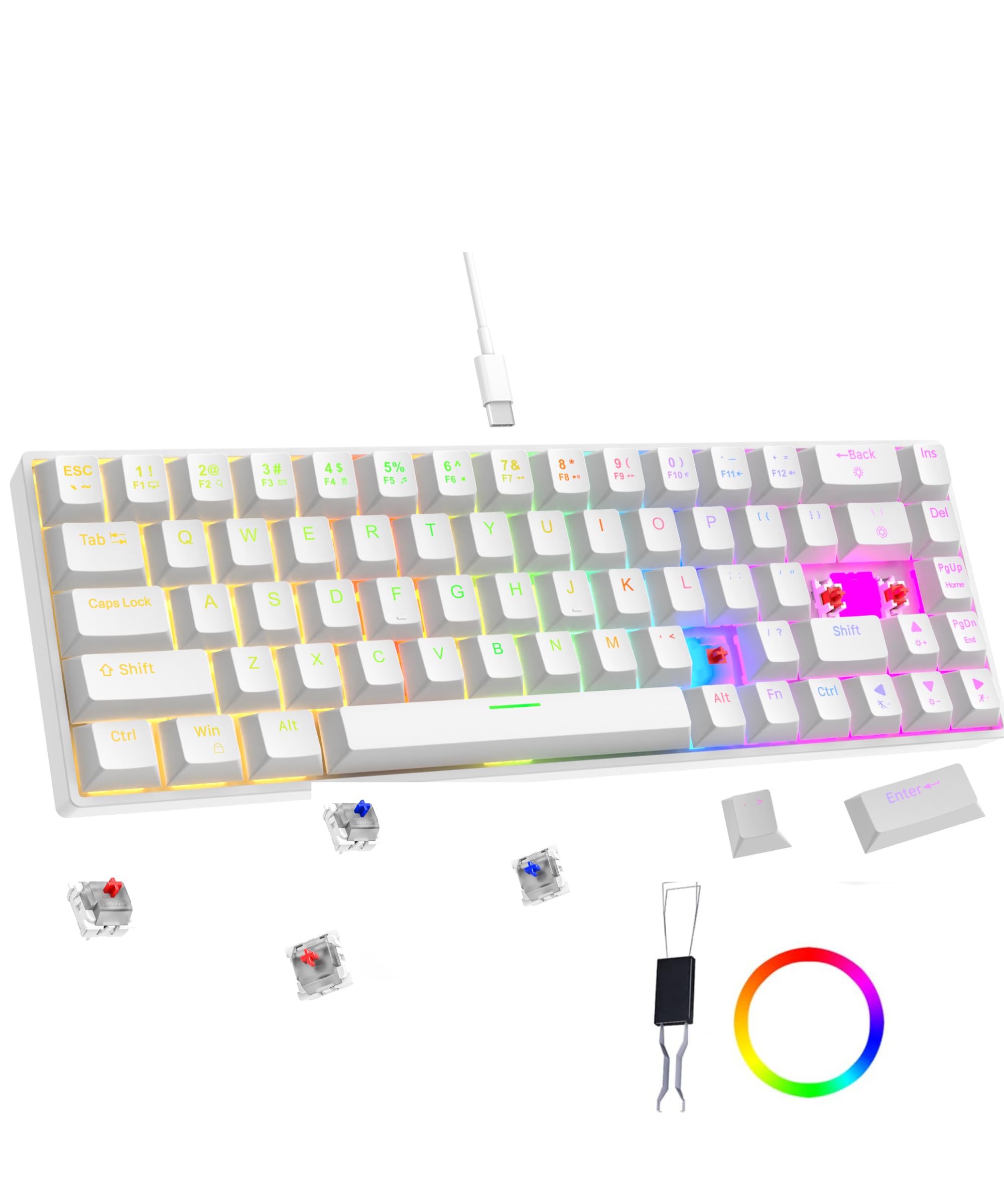 Drluxur Shadow Pro 60% Wired Anti-ghosting Gaming Keyboard, 68 Keys Compact Mechanical Keyboard, Hot Swappable OUTEMU Red/Blue Switch, 24 Lighting Modes, USB C Cable (Shadow Pro - Red/Blue Switch)-image-39