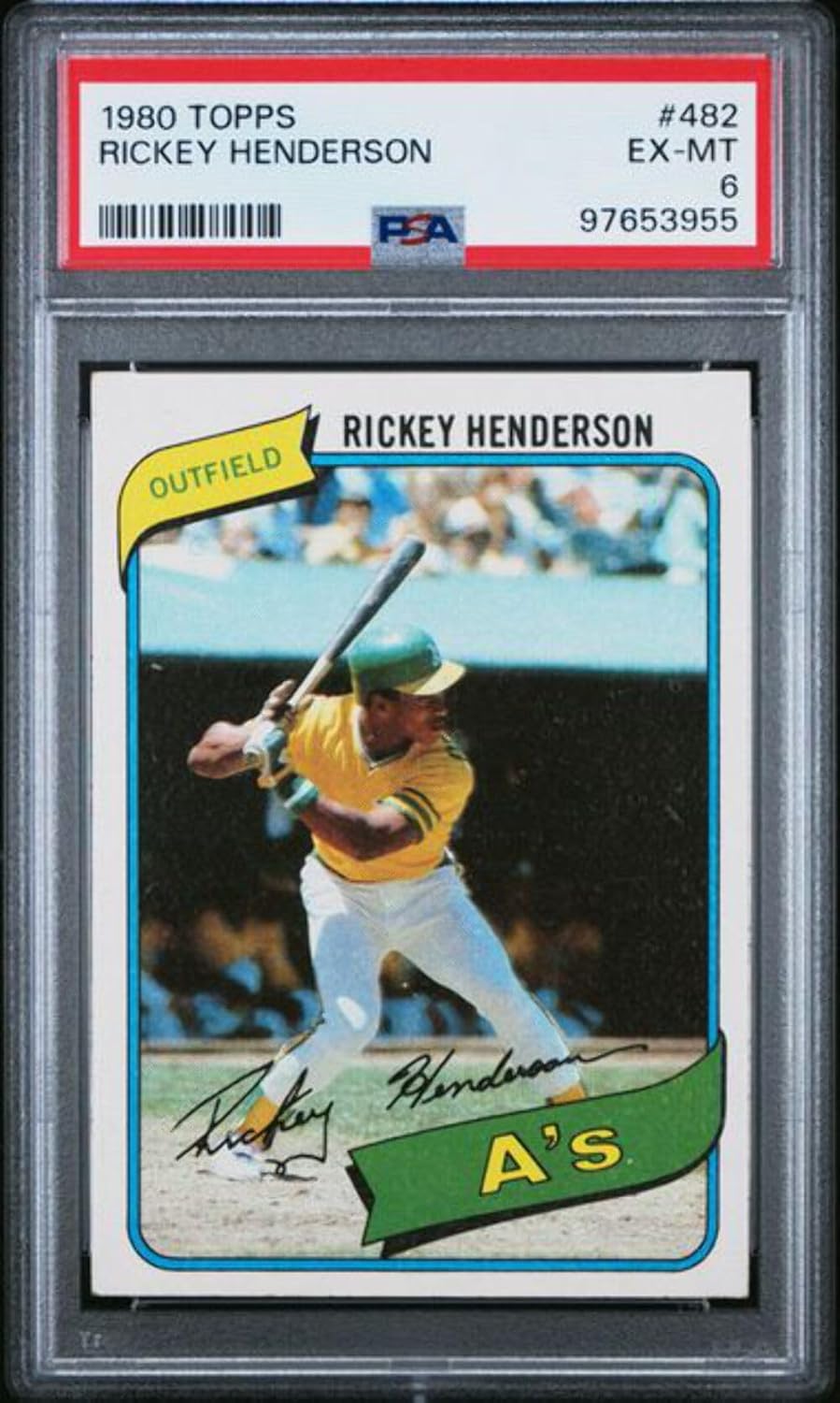 Graded 1980 Topps Rickey Henderson #482 Rookie RC Baseball Card PSA 6 EX-MT