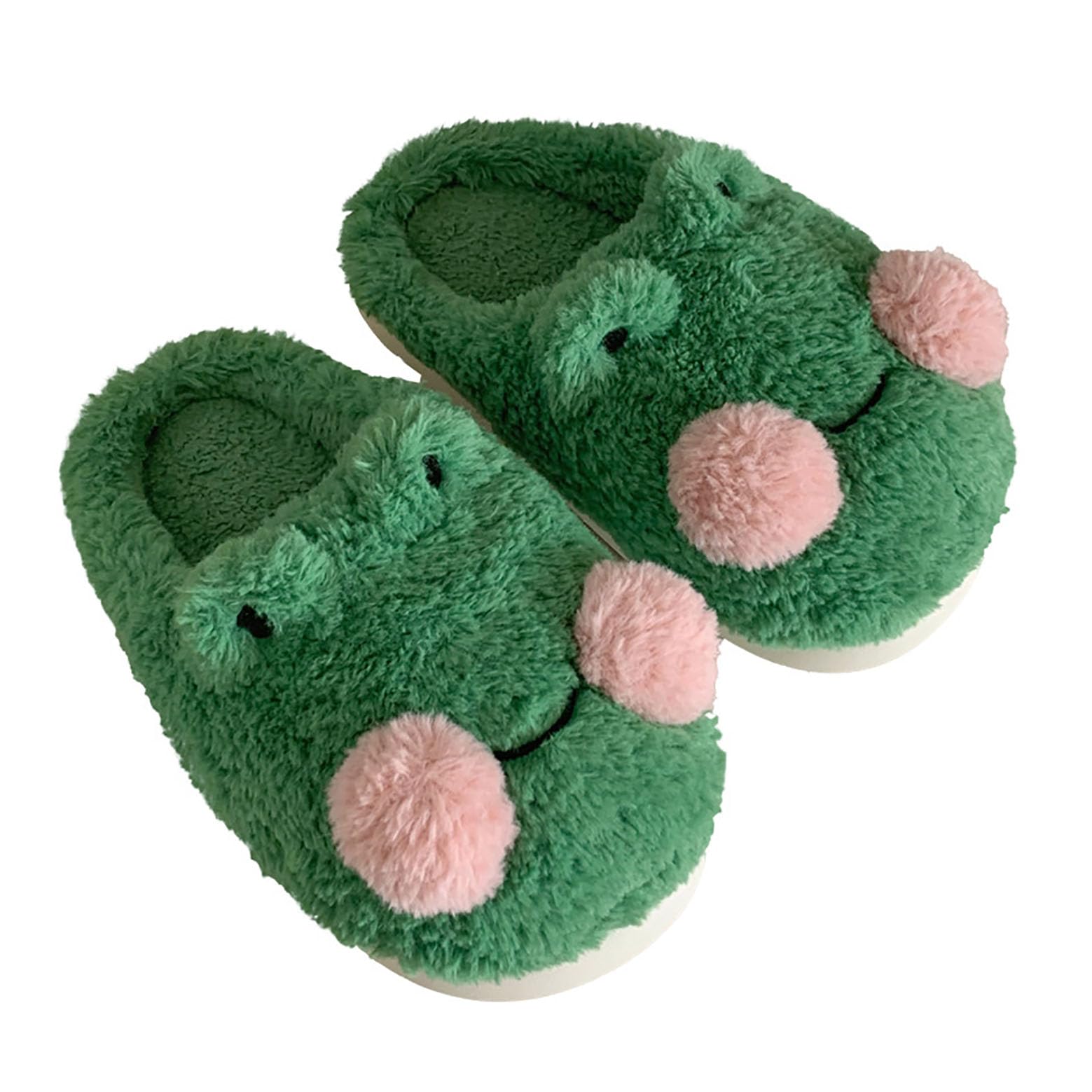 Frog Cartoon Animal Slippers - Fluffy Retro Memory Foam Plush Indoor Home Shoes With Thick Soles - 8-8.5 US Women/7-7.5 US Men