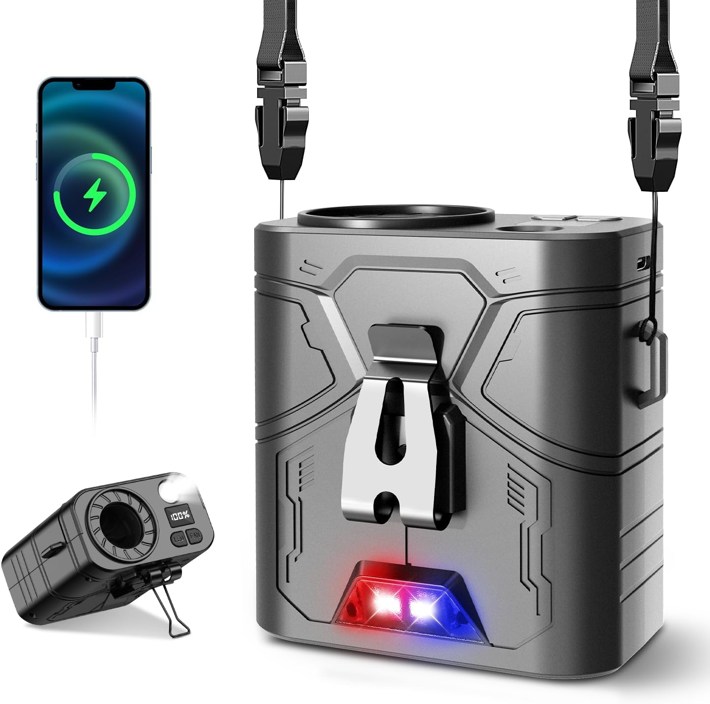 20000mAh Portable Waist Fan, Clip-On Wearable Belt Fan with 5-Speed 20000RPM Motor, Neck Hanging & Desktop Personal Fans, 60H Runtime, Hands-Free Mini Fans for Camping, Worksite, Outdoor Use