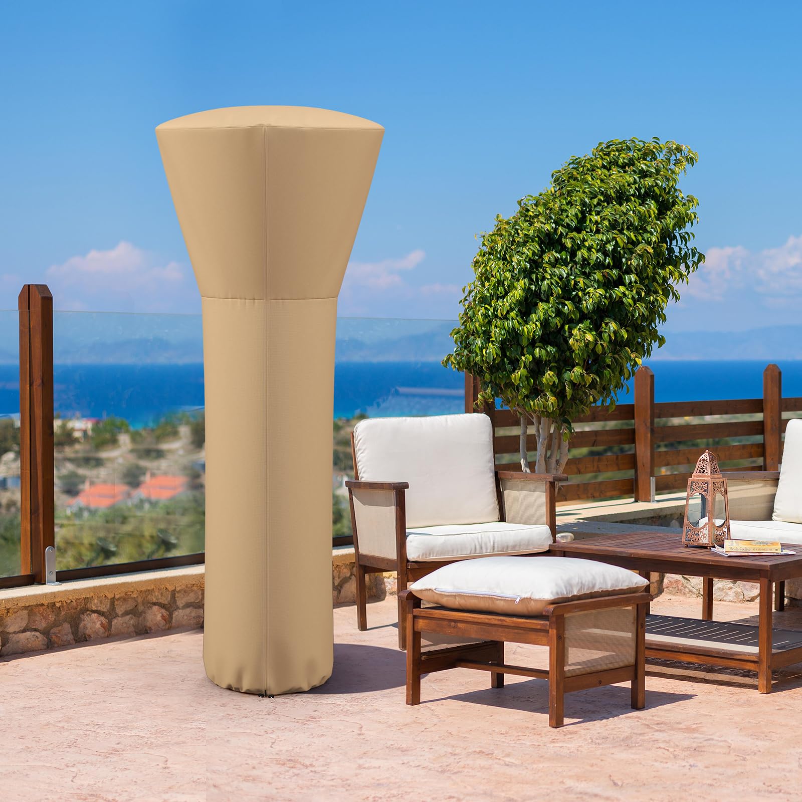 COSTWAY Funda para Calentador de Patio, Cubierta Impermeable para Calentador Exterior de Tela Oxford con Cremallera y Bolsa, contra Rayos UV, Resistente a la Intemperie, 220x86,5x48 cm (Beige)