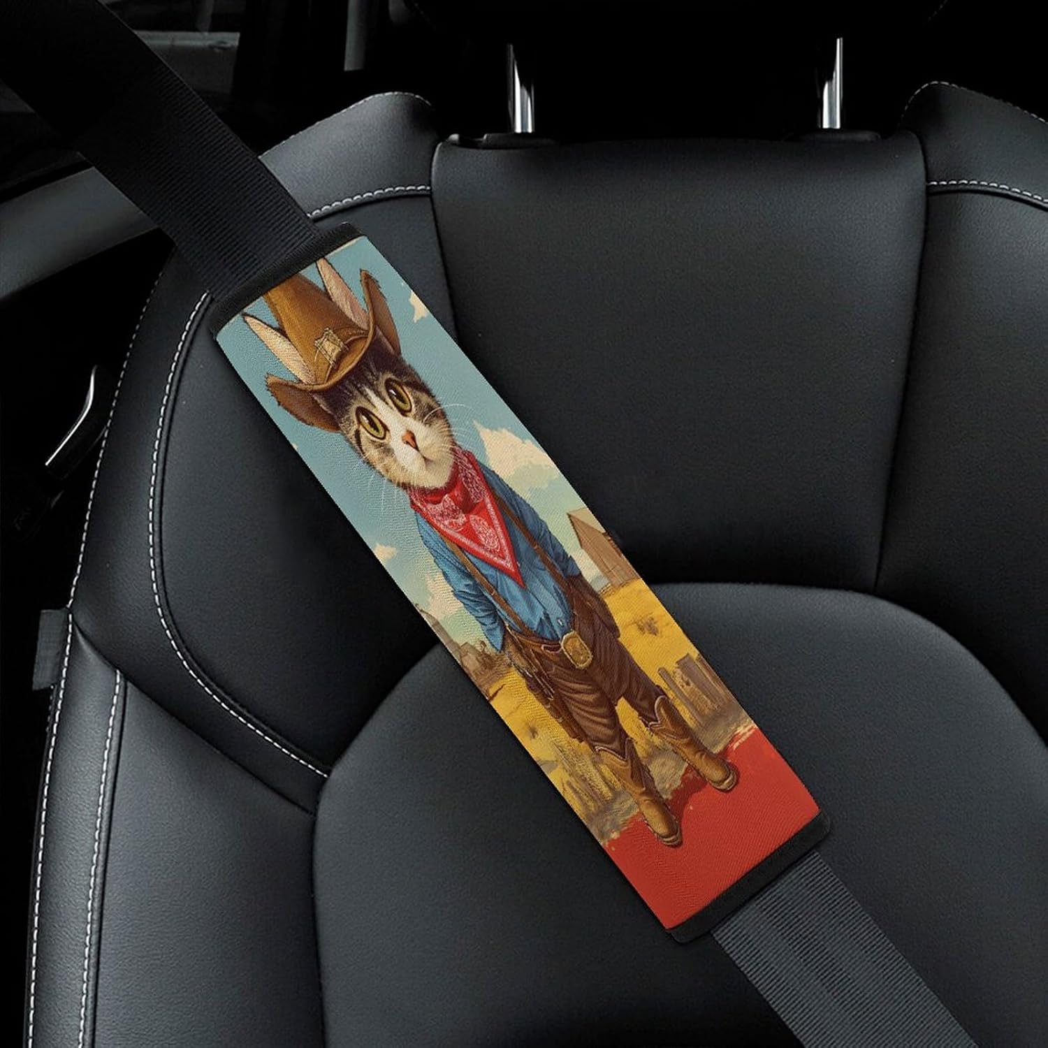 Cool Cat with Hat Car Seat Strap Covers Soft Seat Strap Shoulder Pads Seatbelt Covers for All Car Seats 2PCS