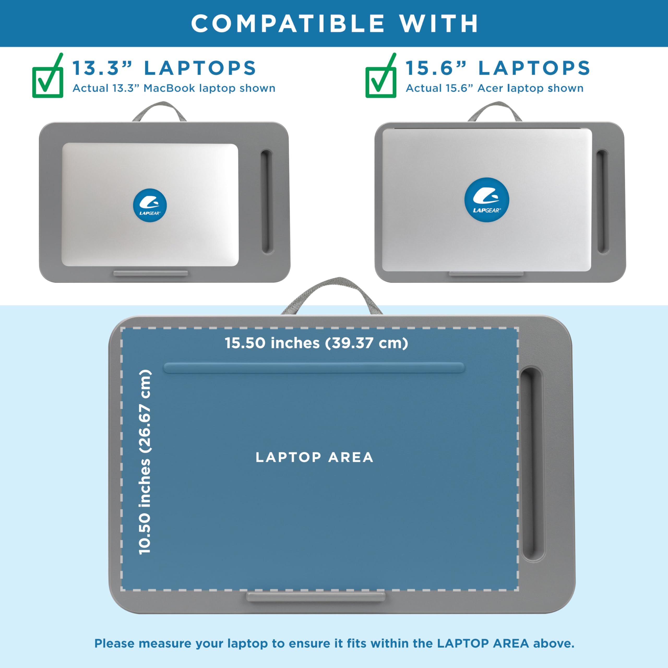 LAPGEAR Sidekick Bureau de Genoux avec Tablette de Maintien pour Appareil et Support pour téléphone, Compatible avec Ordinateurs Portables Jusqu’à 15,6" - Gris 44215