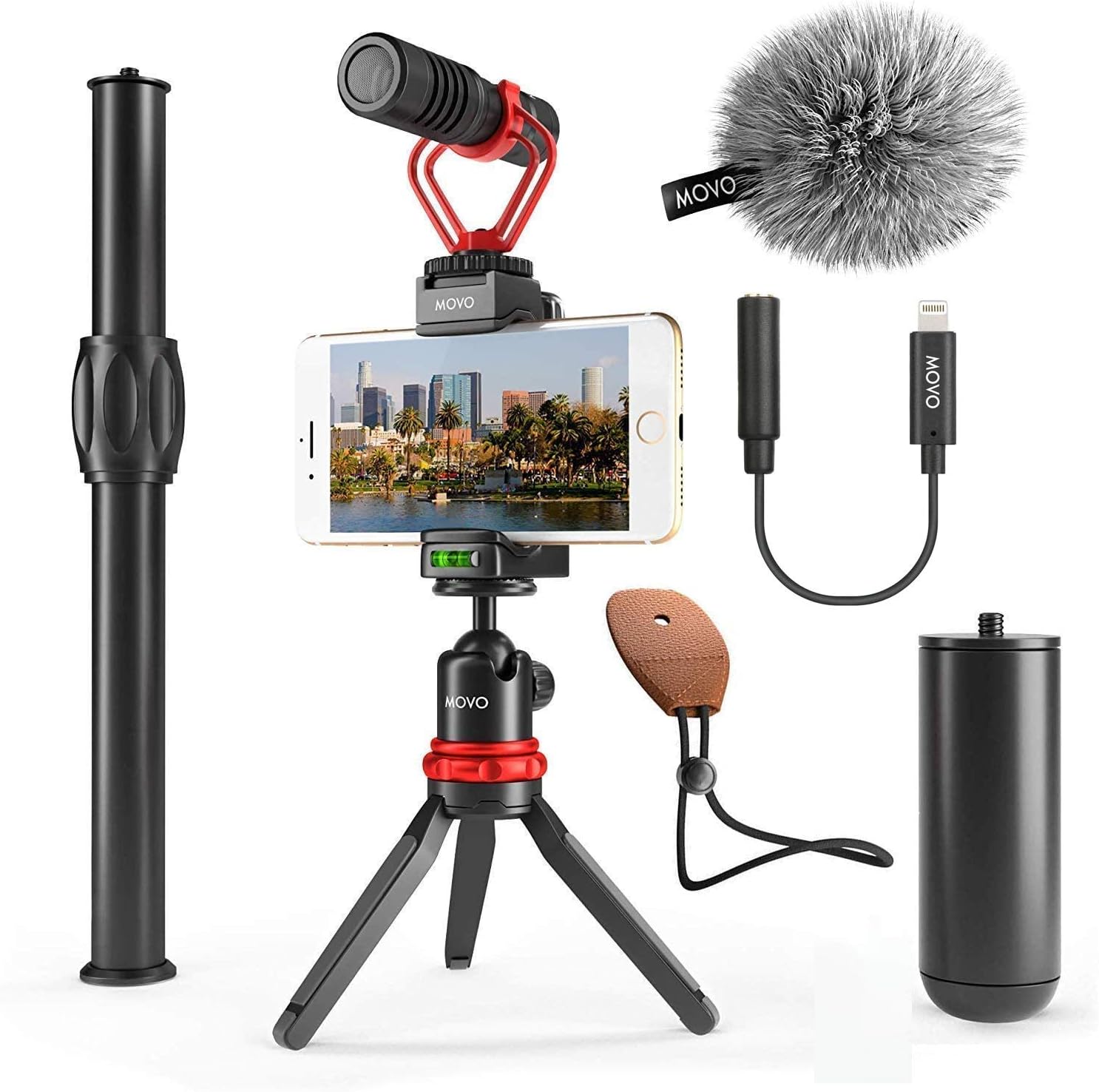 Movo VXR10+ iPhone Vlogging Kit Mini Tripod, Phone Grip, and Video Microphone Compatible with iPhone 12 Pro, 12, 11, 11 Pro, X, 8, 7, 6 and Android - for YouTube, TikTok, and Streaming