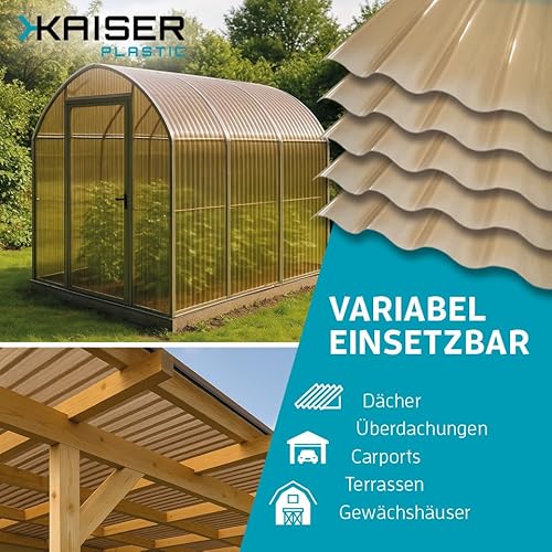 KAISER plastic® Wellplatten Bronze | Wellplatten Dach, Welldach Kunststoff | Dachplatten wetterfest | Überdachung | Sinus 76/18 – 90 x 200 cm | 5 Stk.