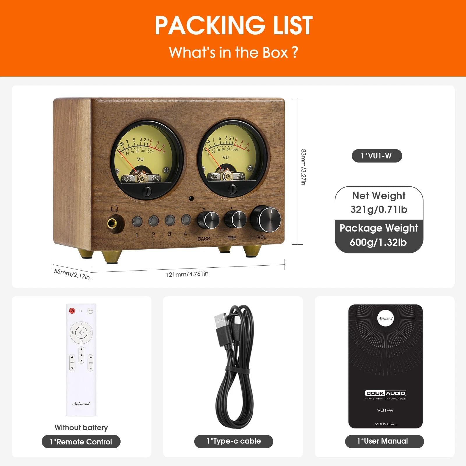 4-IN-1-OUT Audio Umschalter Stereo-Vorverstärker mit VU-Meter und Fernbedienung