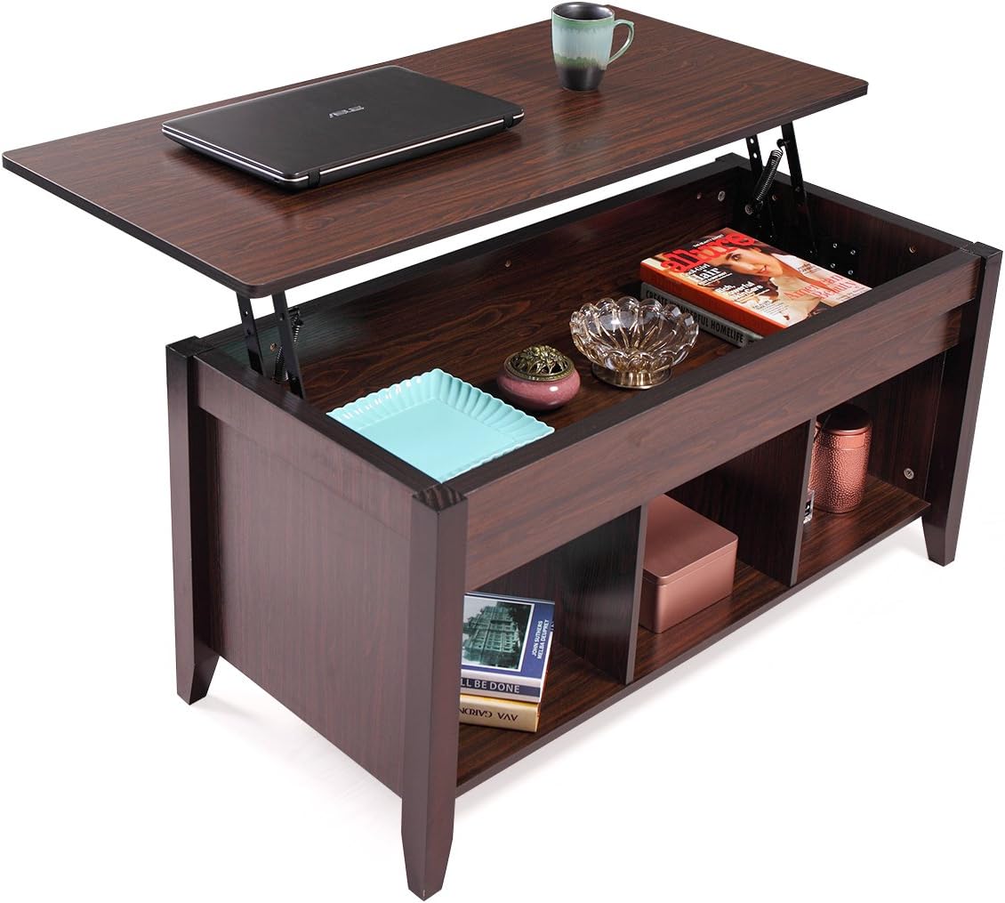 Lift Top Coffee Table with Hidden Storage Compartment Laptop Desk, Solid Wood Modern Furniture for Home