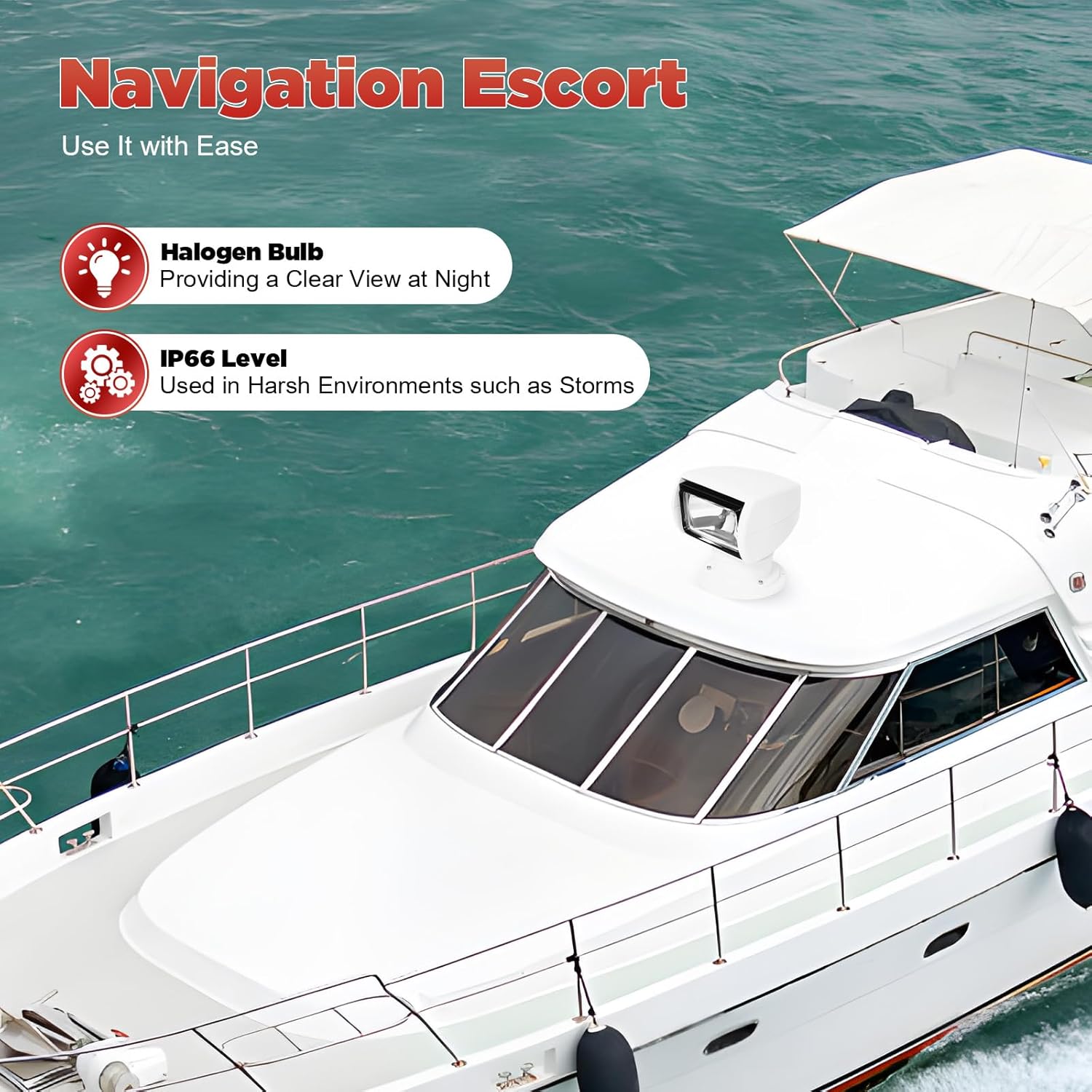 Boat Spotlight, Remote Control Spotlight with Long Power Cord 2624.67ft Beam Distance 100W DC 12V Go Light for Night Yacht Fishing Boat Sea Patrol (White)