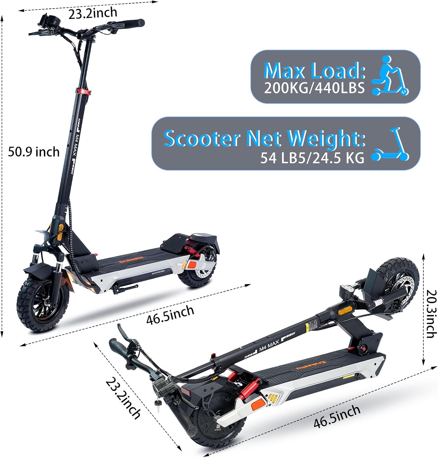 Electric Scooter Adults 1600/2000W Motor 50 Miles Long Range & 30/35 MPH Top Speed 10" Off Road Tire Folding E-Scooter 48V 20.8AH Battery Kick Scooter with Detachable Seat for Commuter Outdoor