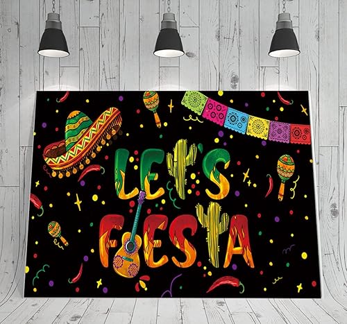 Miniatura 4 de Telón de fondo negro de Let's Fiesta Mexicana, 6 x 3.6 pies, decoración de fiesta de Let's Fiesta Luau Cinco de Mayo, decoración de cumpleaños,