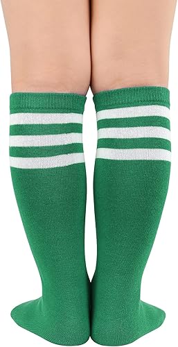 Miniatura 3 de American Trends Calcetines para niños, hasta la rodilla, uniforme, deportivos, de fútbol, a rayas, para niños y niñas, 1 paquete verde y blanco