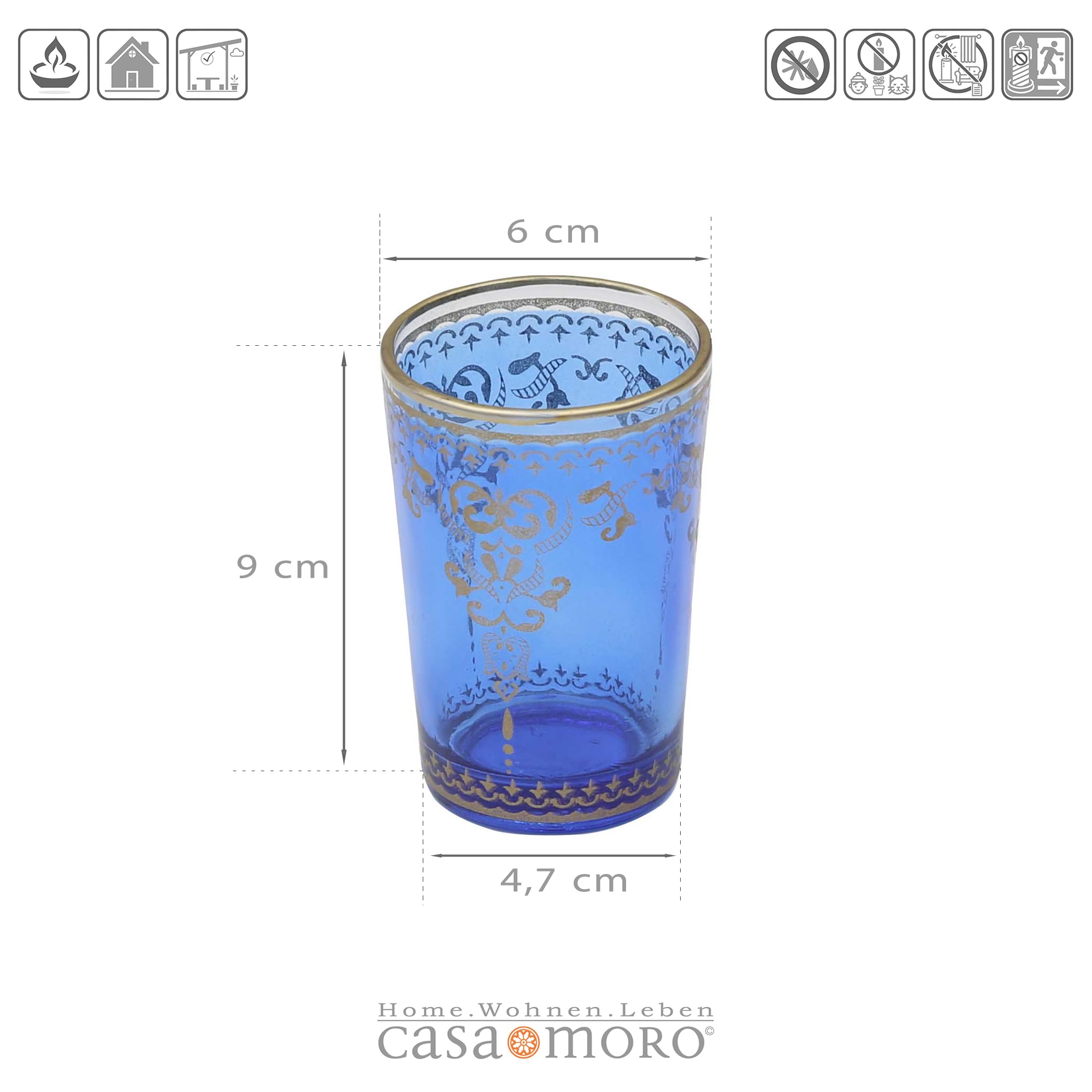 Photophore en Verre - Verres décoratifs maritimes, Set de 6 Verres Bleu déco Or DIY
