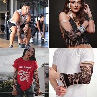 4 PCS Arm Fake Tattoos Sleeves Cover For Men Women, Unisex Party Tribal Totem Tattoos Sleeves for Outdoor Cycling Basketball Sunscreen Nylon Stretch