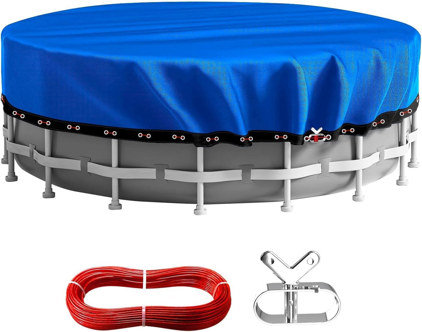 15ft round winter pool cover,pool covers for above ground pools,heavy duty durable pe material swimming pool covers,cold-resistant anti-uv,extreme weather protection,winch and cable kit-aibiley 15' (round)