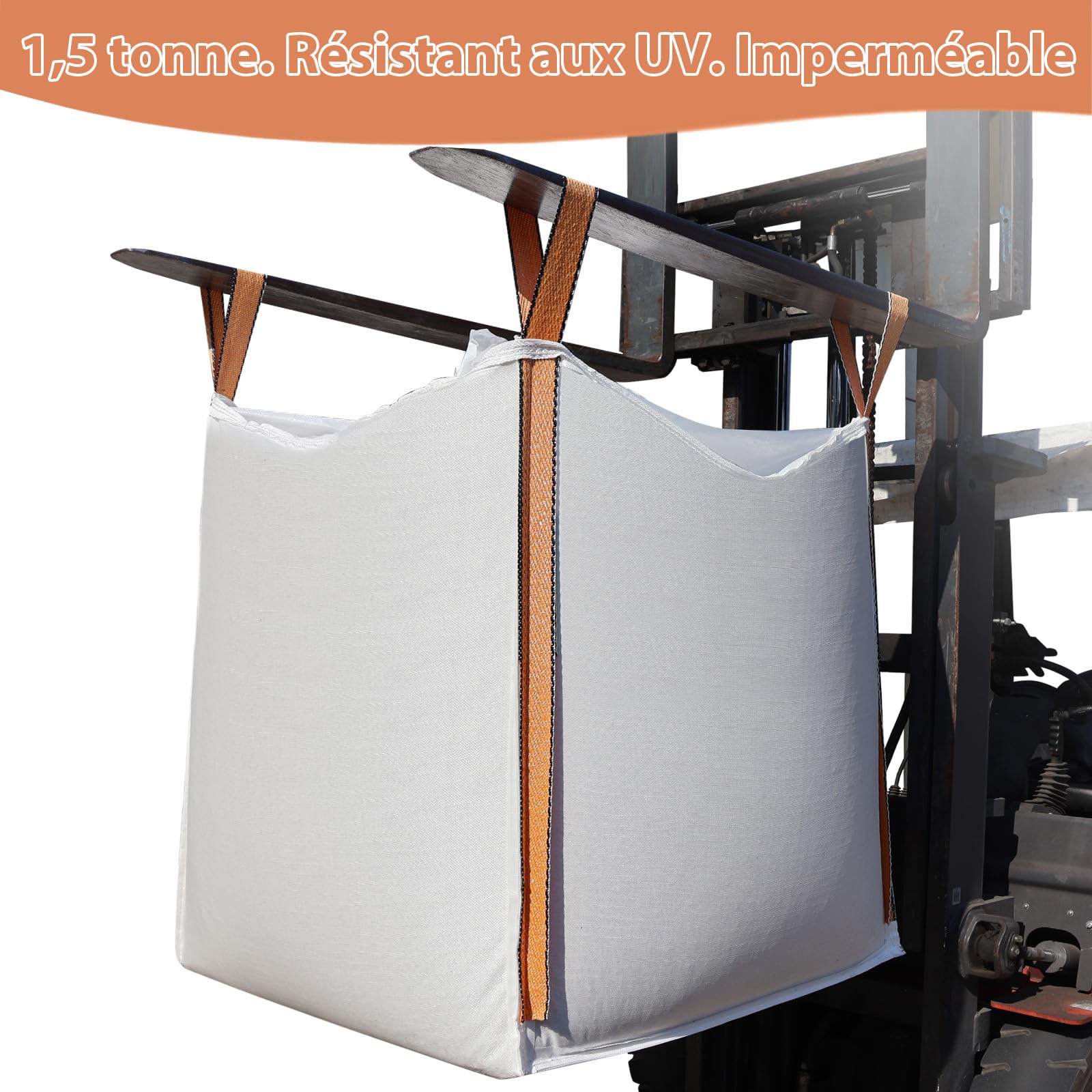 Lot de 2 FIBC Sac en vrac résistants aux UV et Étanche,1.5 sac d'une tonne,89 x 89 x 109 cm (L x l x H),Supporte jusqu'à 1500 kg de charge Swl,fond plat,sacs en polypropylène tissé.