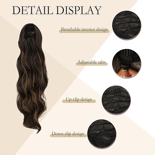 Miniatura 4 de Extensiones de cabello sintético de 26 pulgadas, resistentes al calor, extensiones de cabello ondulado con cordón envolvente para mujer, extensiones