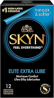 SKYN Elite Extra Lube – Ultra-Thin, Lubricated Latex-Free Condoms – Ultra-Silky Lubrication for Maximum Comfort, 12 Count (Pack of 1)