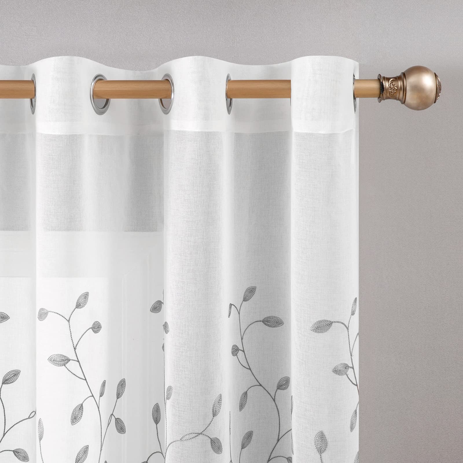 MIULEE Sheer Vorhang Voile Blumen Stickerei Vorhänge mit Ösen transparent Gardine 2 Stücke Ösenvorhang Gaze paarig schals Fensterschal für Wohnzimmer Schlafzimmer 145 cm x 140 cm(H x B) 2er-Set