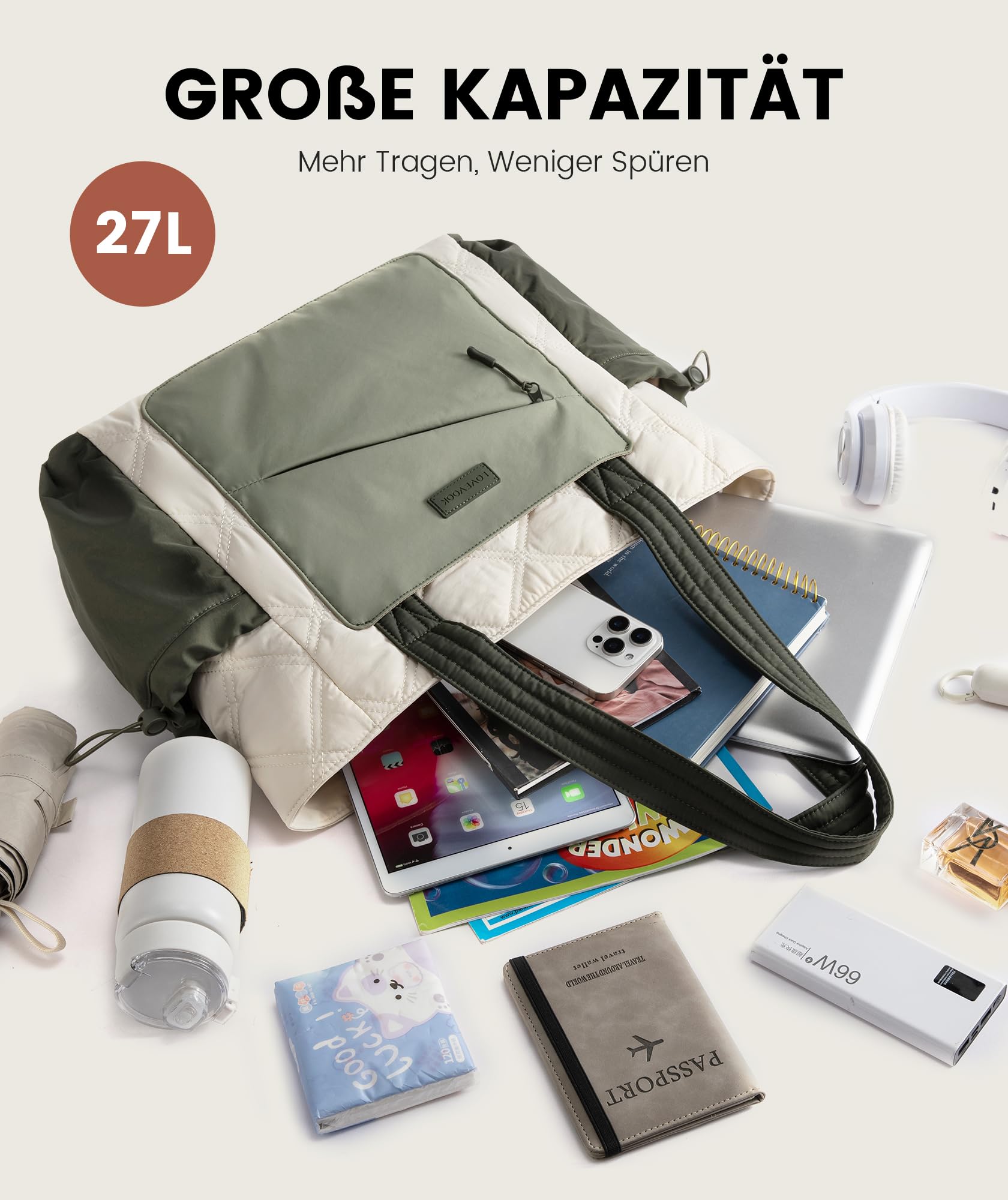 LOVEVOOK Duża torebka na laptopa o przekątnej ekranu 15,6"/17,3", torba robocza, torba na zakupy, torba szkolna, aktówka, torba biurowa, torba na ramię, uniwersalna