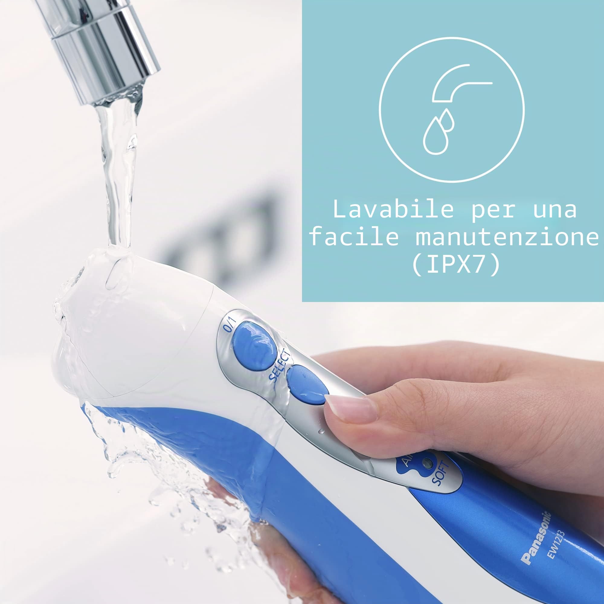 Panasonic - EW1211W - Irrigatore Orale Ricaricabile Dentacare, Bianco/Blu, Confezione da 1