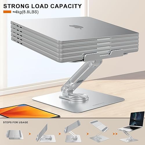 Miniatura 6 de Soporte ajustable para laptop con base giratoria de 360, elevador portátil para laptop, soporte plegable para laptop, elevador ergonómico para