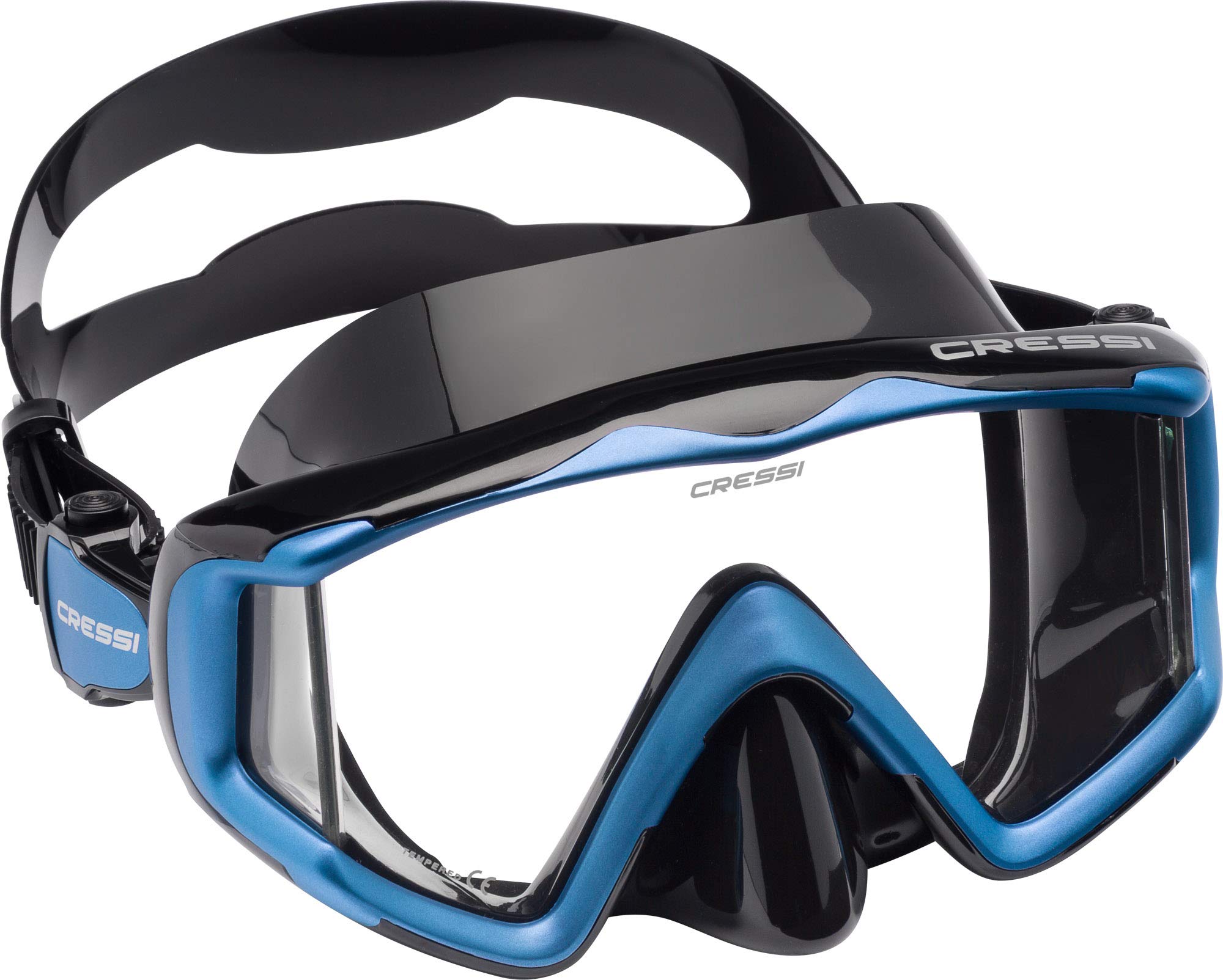 Cressi Liberty Máscara de Buceo, Apnea y Snorkel, Unisex Adulto, Negro/Azul, Talla Única + Epsilon SPE Alpha Ultra Dry Snorkel de Silicona Unisex, Negro/Negro, Talla única