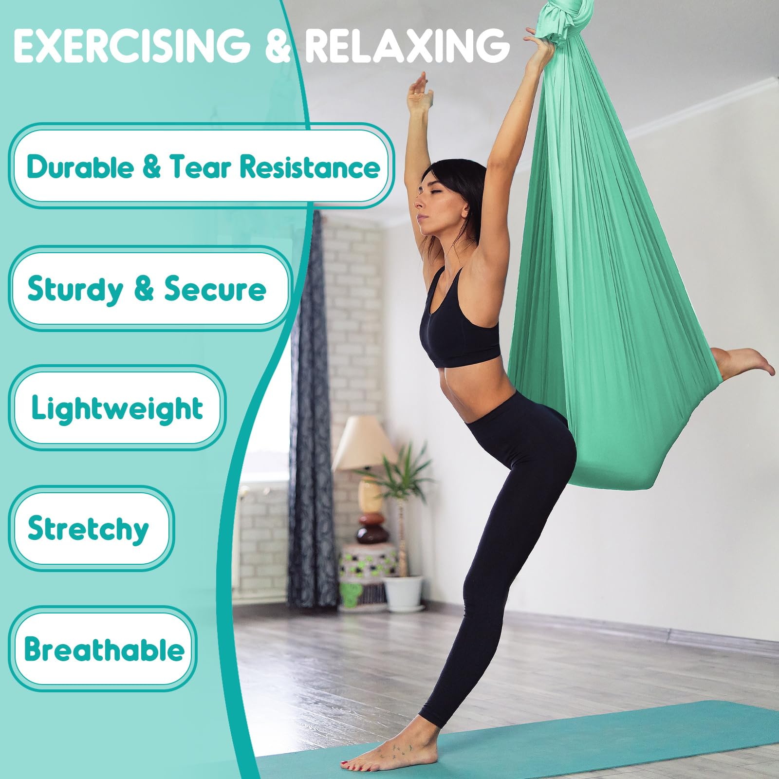 Chihee Aerial Yoga Hängematte Schaukel-Set,weiches, strapazierfähiges Gewebe Yoga-Stretching-Fitness-Schlinge Komplette Befestigungsausrüstung,für alle Fitness- und Bodybuilding-Level 280 x 150 cm