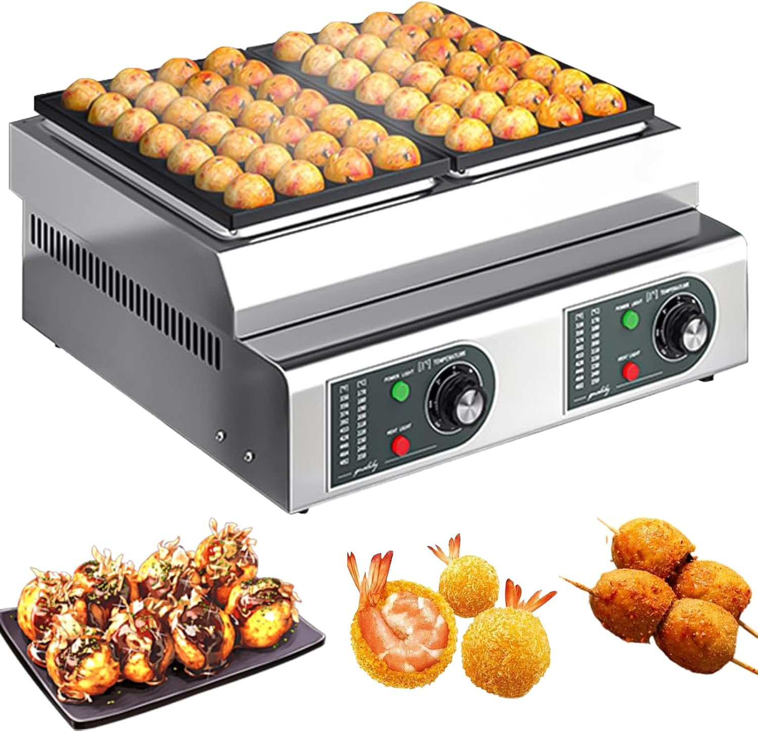 Commercial Takoyaki Maker,56-Hole Octopus Ball Machine with Independent Temperature Control,High-Power Takoyaki Grill Pan for Restaurants and Snack Bars