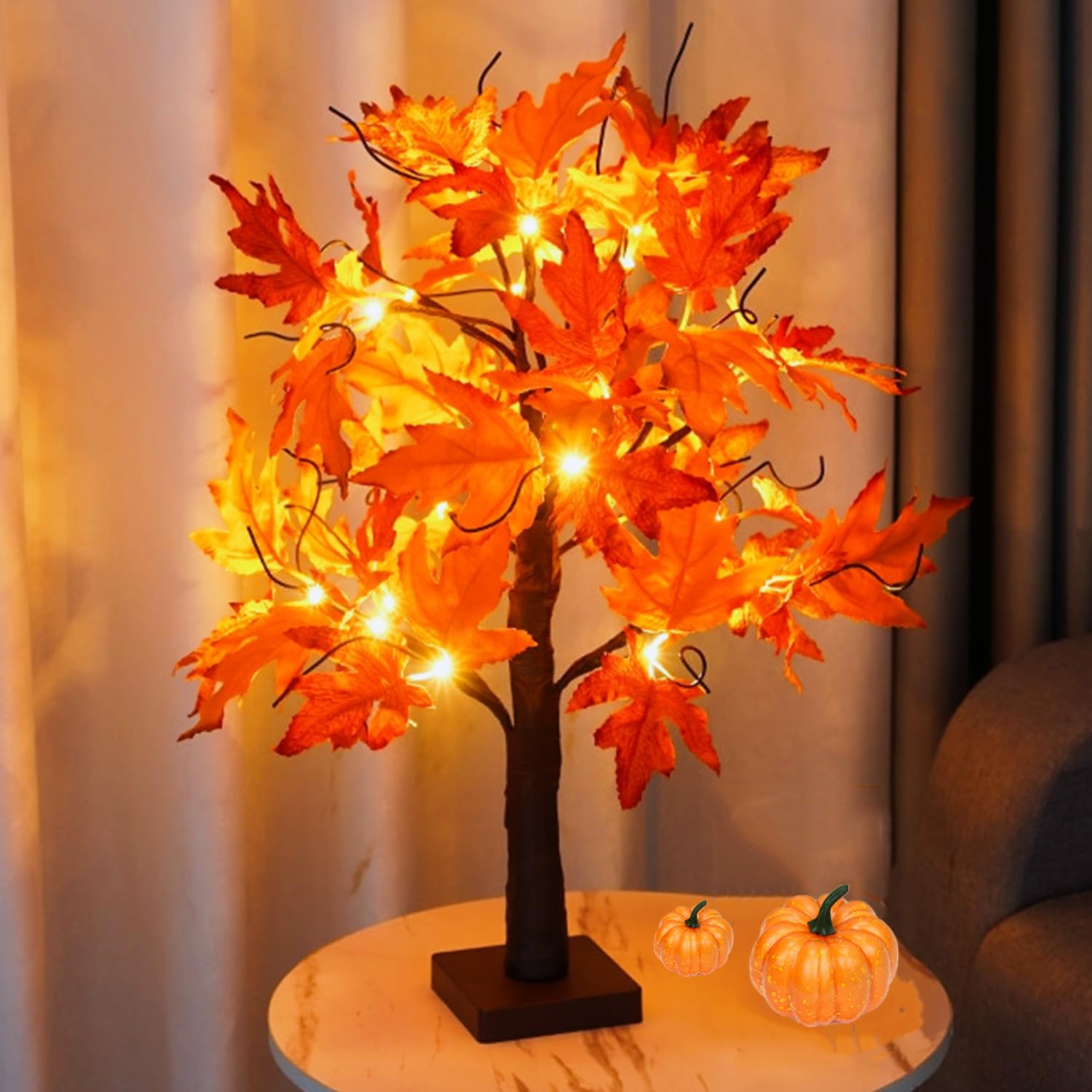 Reusable and Aesthetic Artificial Tree Lamp Fall Maple Leaves Tree 3x AA Battery Powered with Removable Base Easy to Keep 23.6Inch Desktop Decorative Table Light for Thanksgiving Party Fireplace — image 1