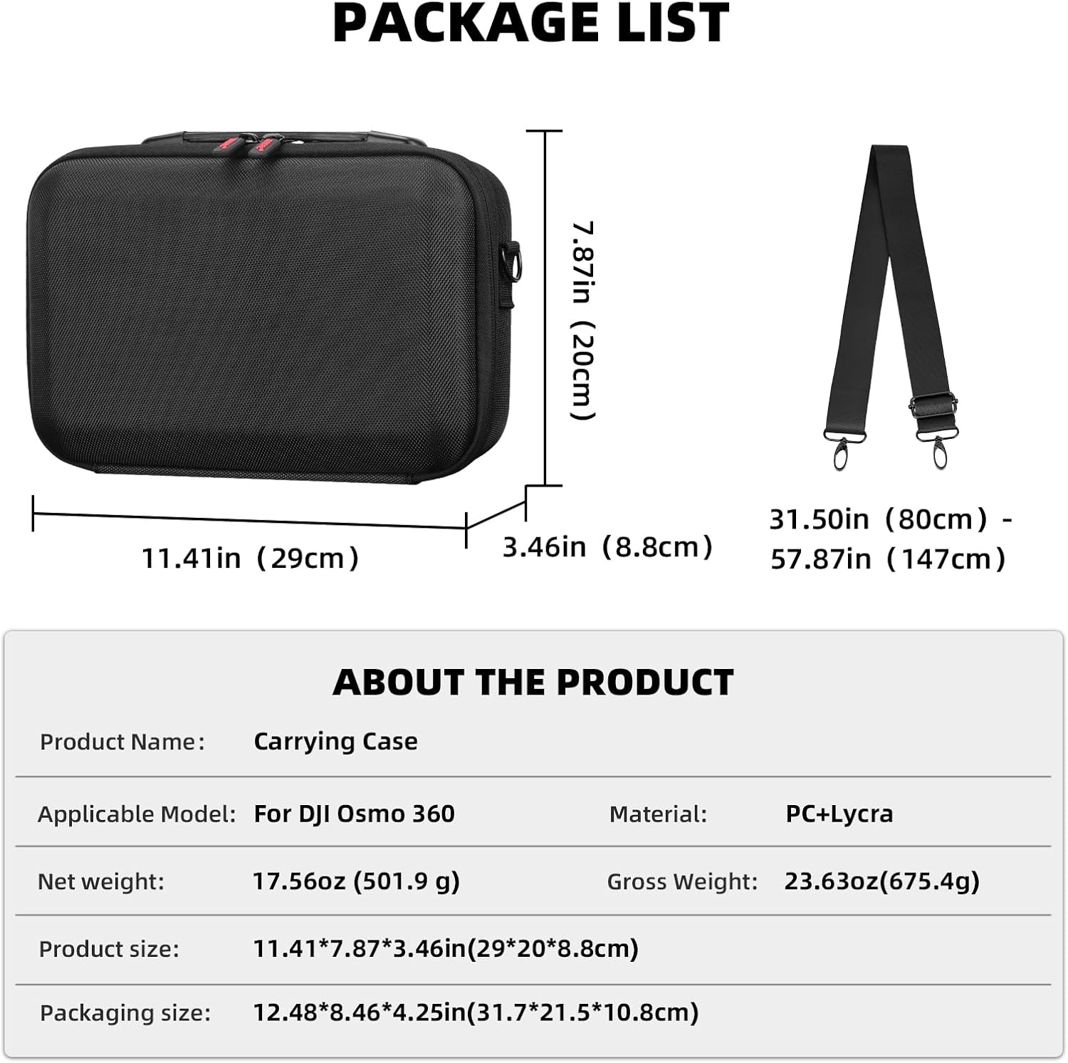 Osmo 360 Carrying Case, Portable Nylon Hard Shell Protective Bag, Travel Storage Case with Shoulder Strap for DJI Osmo 360 Camera Accessories - Image 8