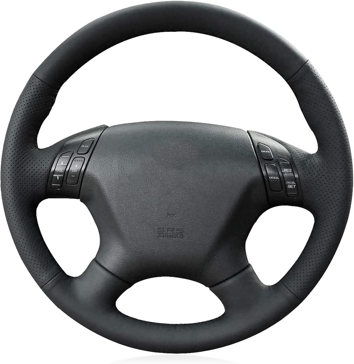 Loncky Black Genuine Leather Custom Fit OEM Car Steering Wheel Cover for Honda Accord EX-L 2006 2007 / Honda Accord EX 2006 2007 Accessories