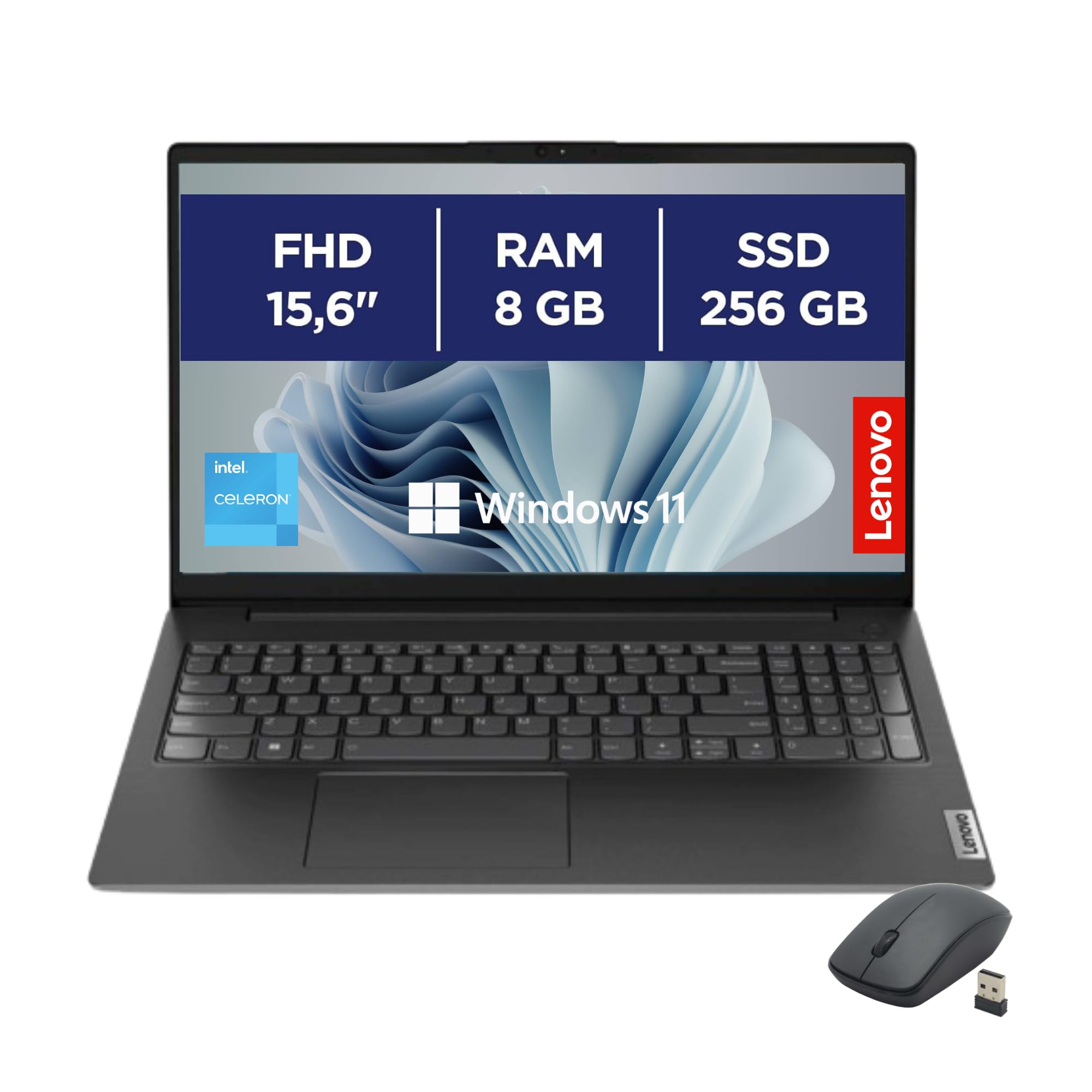 Lenovo - Notebook Pc Intel N4500 2.8Ghz - Display 15,6" FHD - Ram 8Gb DDR4 SSD Nvme 256Gb - Hdmi, Usb 3.0, Wifi, Bluetooth, Webcam - Pc Portatile Win 11 Pronto All'Uso
