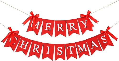Miniatura 7 de Tatuo Merry Christmas Banner Xmas Burlap Bunting Garland Christmas Decorations for Fireplace Chimney Wall Tree Party Indoor Outdoor Party Office
