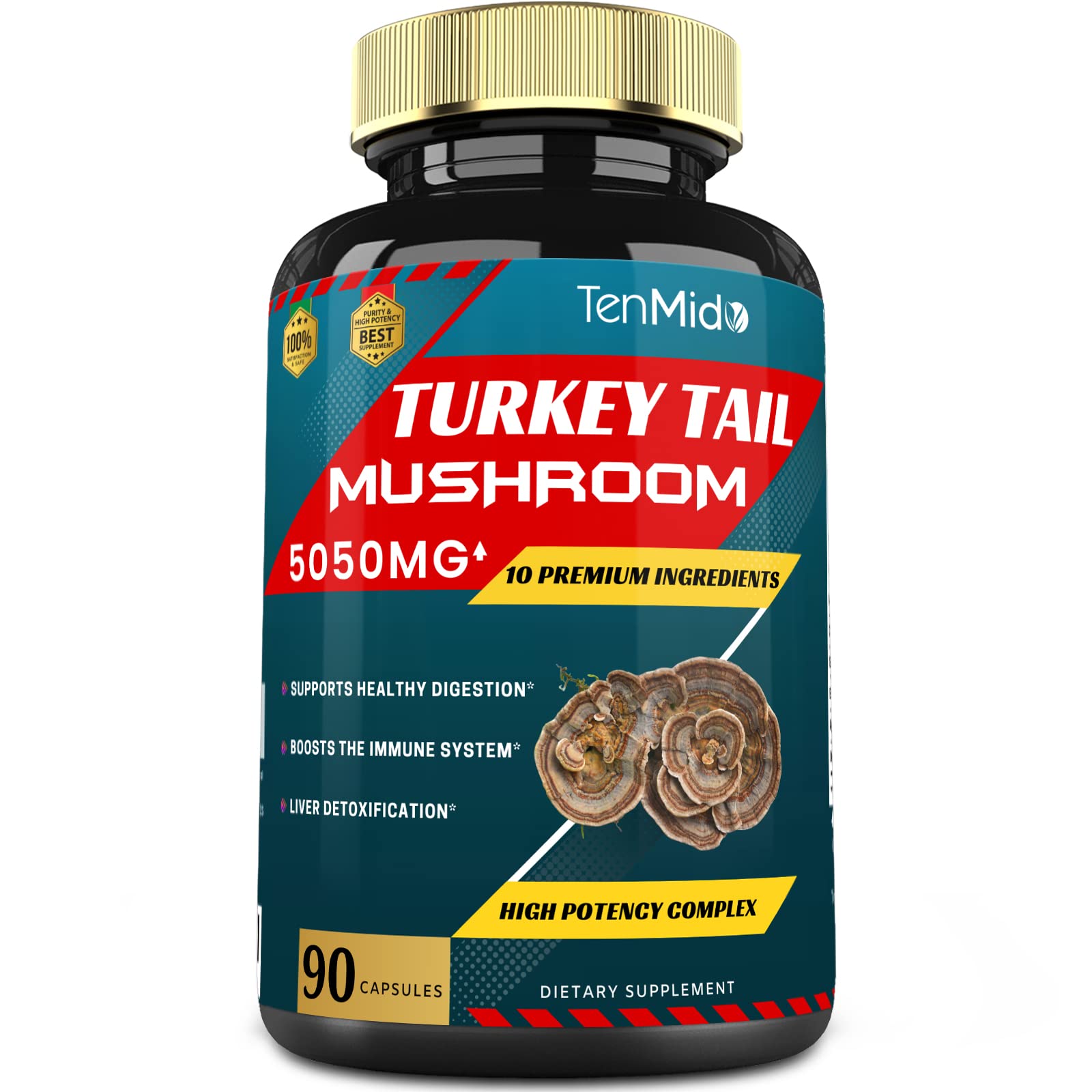 Buy Tenmido Turkey Tail Mushroom Extract 5050mg with Lions Mane