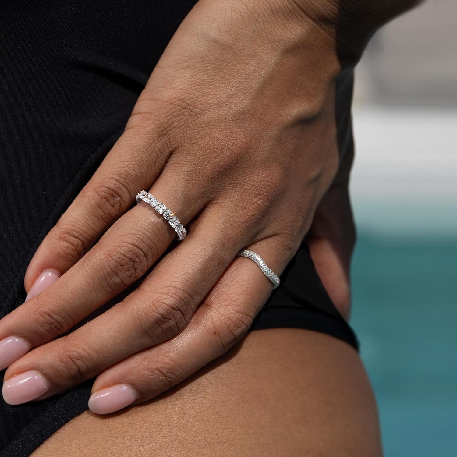 STORYJEWELLERY Sterling Silver Rings, Silver Wedding Band for Women, Curved Wedding Bands for Women, Chunky Rings, Cubic Zirconia Ring, Gifts for Her - Image 2