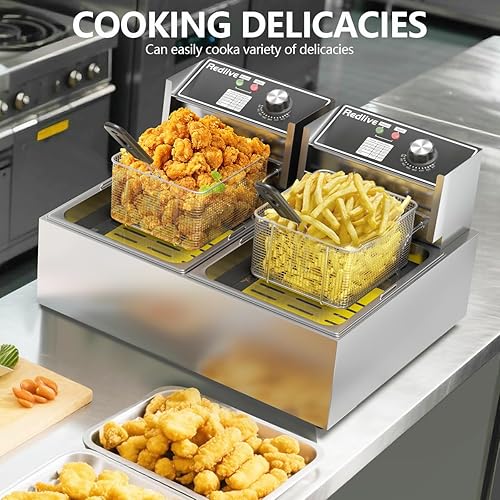 Miniatura 4 de Freidora eléctrica de 3400 W caliente 21QT20L Freidoras comerciales con 2 cestas de uso independiente, freidora de aceite para encimera para uso en