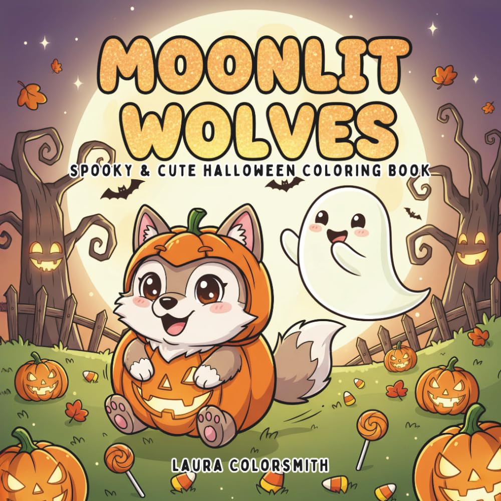 Moonlit Wolves – Spooky & Cute Halloween Coloring Book: A Fun and Relaxing Halloween Coloring Book Featuring Cute Chibi Wolf, and Spooky Night Scenes ... Teens, and Adults (Coloring book: Halloween)