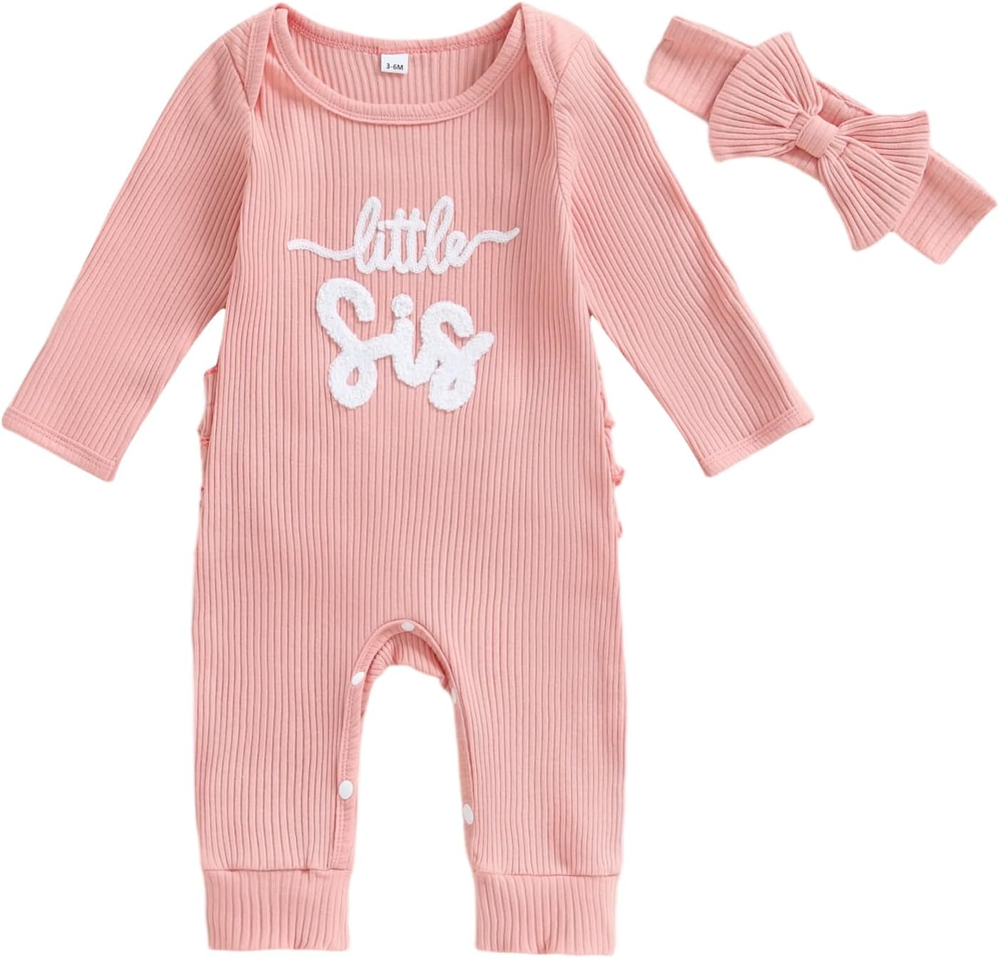 ZAXARRA Little sister Newborn Outfit Girl Letter Romper Letters Printed Waffle Baby Girl Preemie Coming Home Outfit