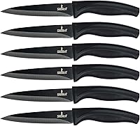 Vista 11 de SiliSlick Juego de cuchillos para carne de acero inoxidable, cuchillos de cocina coloridos con revestimiento de titanio con borde recto, suave