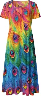 Dress A line long sleeve women's boho square neck elegant floral print A-line midi summer dress short sleeve loose long dress maxi dresses summer beach dress women's summer beach dress, blue, L