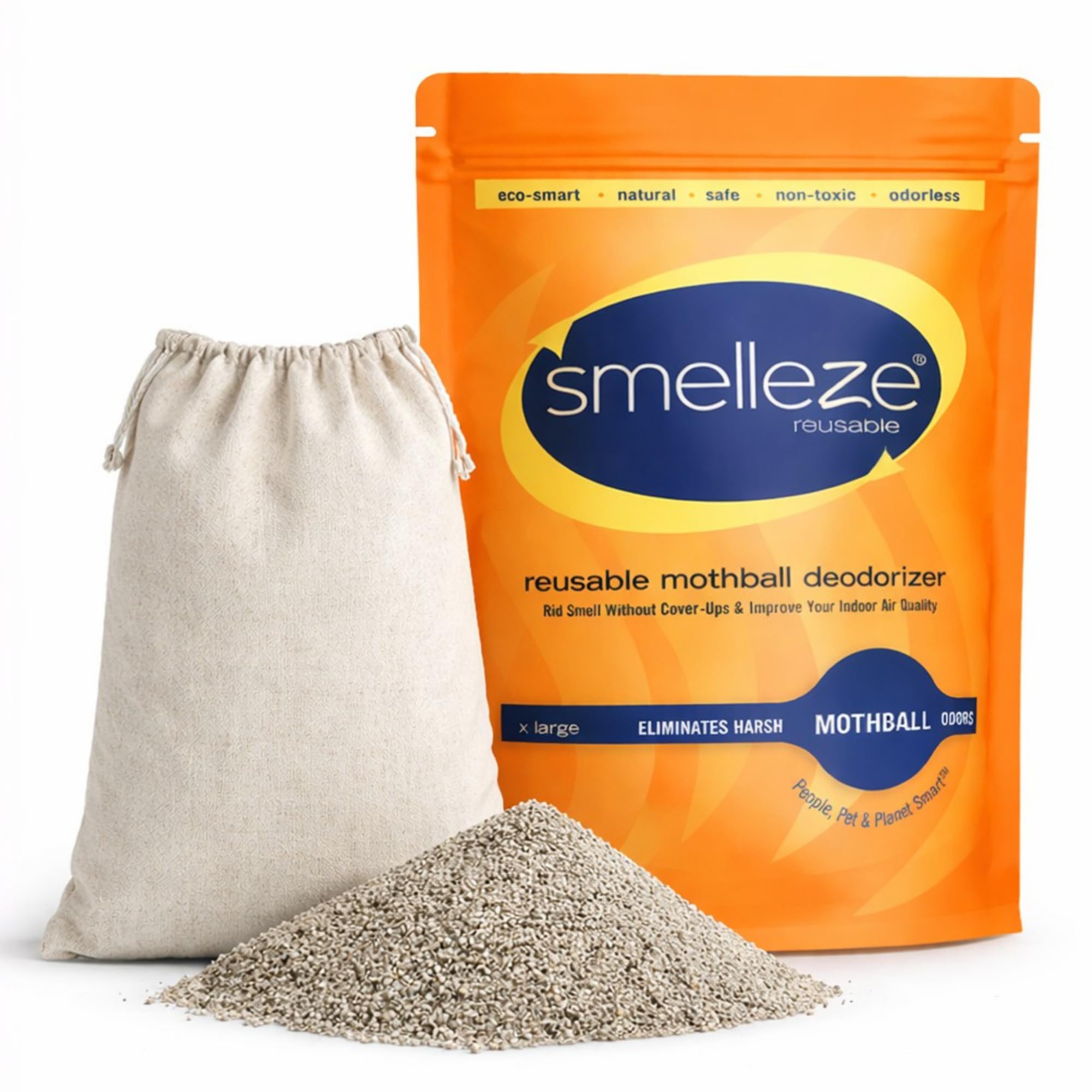 Natural Mothball Smell Remover Pouch - Reusable Odor Eliminator for Closets, Basements, Furniture & Drawers - Eco-Friendly Formula - Unscented & Safe - Covers 375 sq. ft.